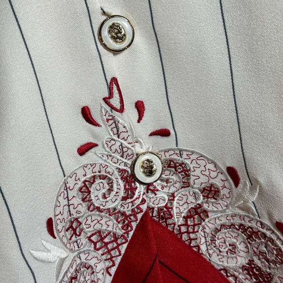 Golden Rose 2 Pc Red Striped Midi Skirt and White Embroidered Short Sleeve Top - Picture 6 of 7